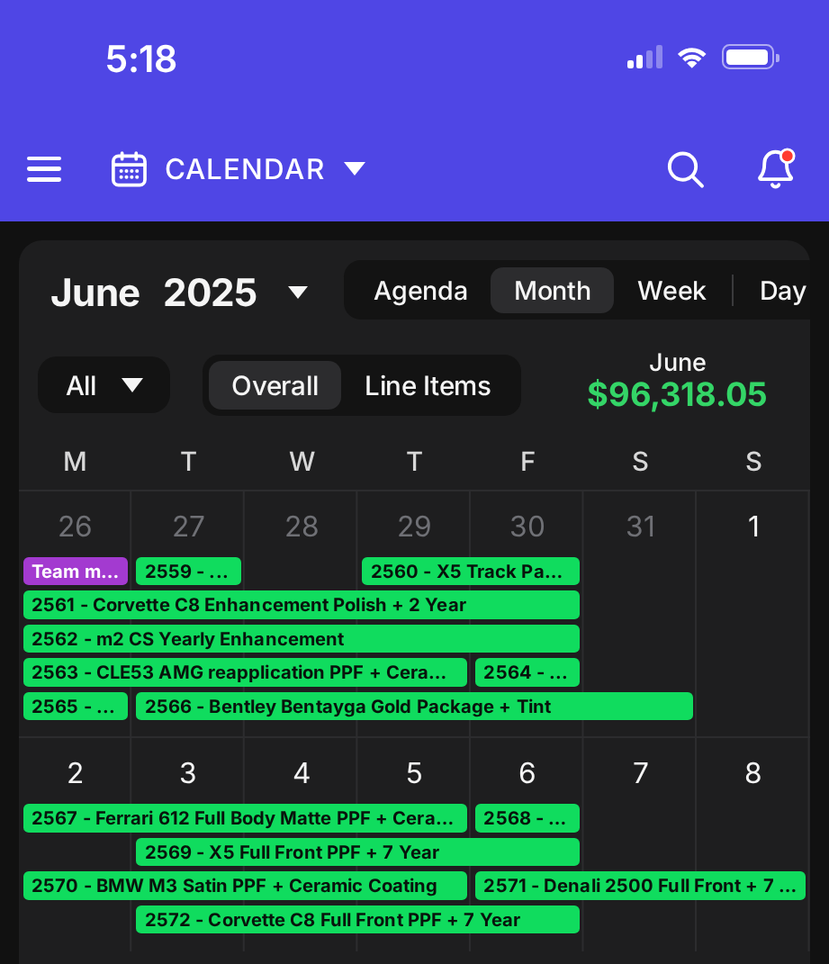 June 2025 shop calendar with its monthly total