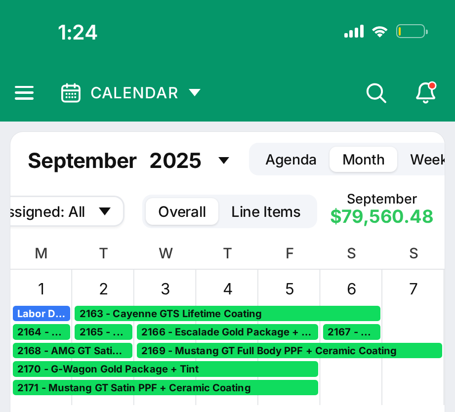 September 2025 shop calendar with its monthly total